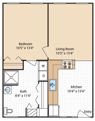 Floor plan for 1 bed, 1 bath, 781 sqft